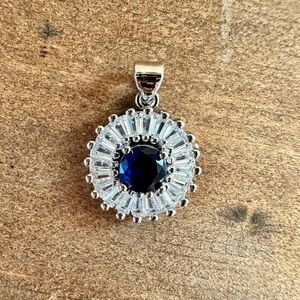 18k gold plated pendant simulated sapphire & diamond No tarnish quality jewelry